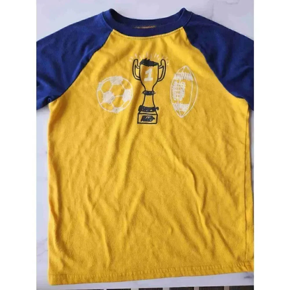 Gymboree boys 7-8 medium trophy athletic sporty pajama top yellow navy blue